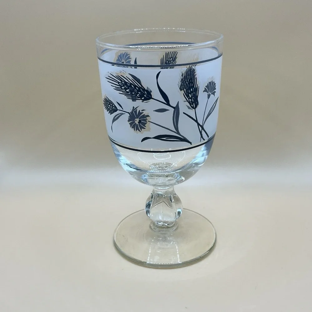 Vtg Libbey Frosted Silver Wheat Wild Flower Goblet Replacement Glass-5.75